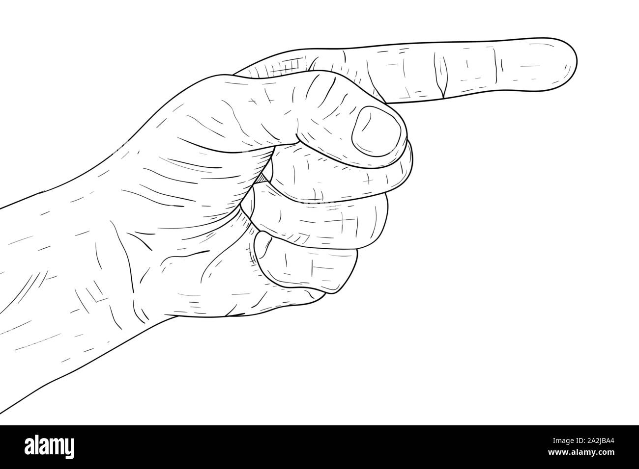 Avec le pouce de l'homme index pointe à quelque chose. Croquis dessinés à la main, Illustration de Vecteur