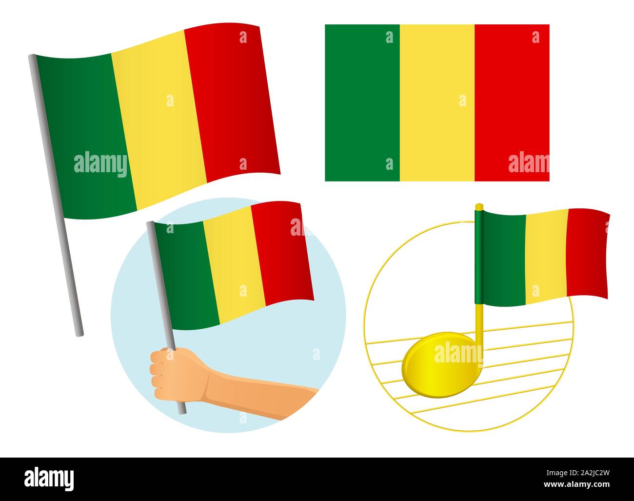 Drapeau Mali icon set. Drapeau national du Mali illustration Banque D'Images