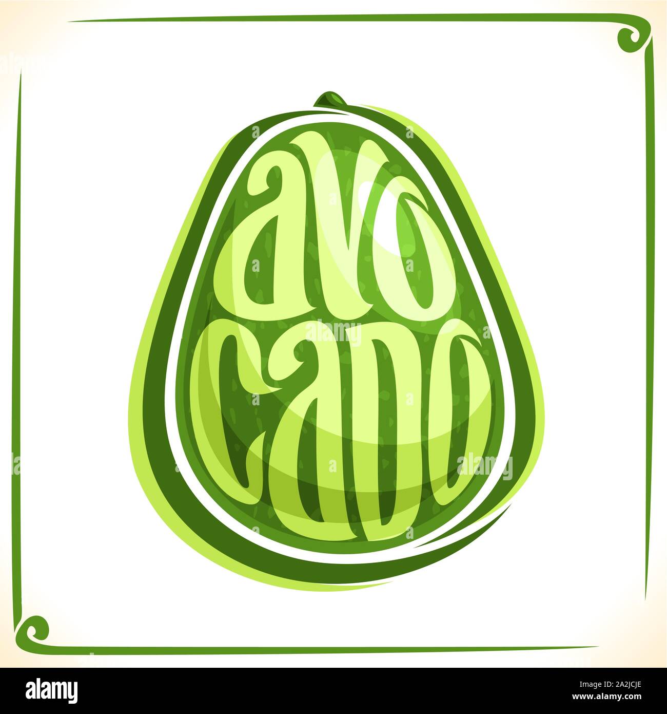 Logo vectoriel pour l'avocat, l'étiquette avec un seul légume pour paquet de huile de beauté, étiquette de prix avec pour mot d'origine de la police l'avocat inscrit dans le secteur des fruits sh Illustration de Vecteur