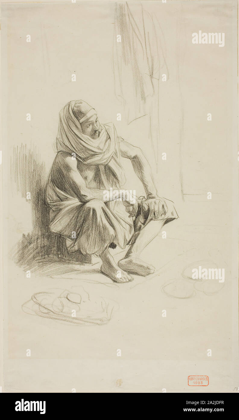 Arabes assis, ch. 1850, Charles Bargue, Français, 1826-1883, France, noir, crayon Conté sur papier vélin ivoire (décoloré à la crème), 308 × 186 mm Banque D'Images