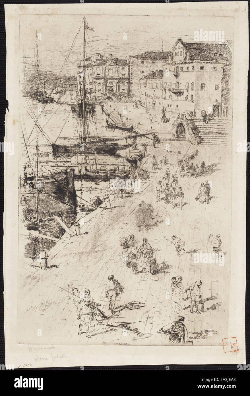 La Riva, regard vers le Palais grand-ducal, 1880, Frank Duveneck, Américain, 1848-1919, United States, Eau-forte sur vélin crème, 334 x 217 mm (plaque), 369 x 247 mm (feuille Banque D'Images