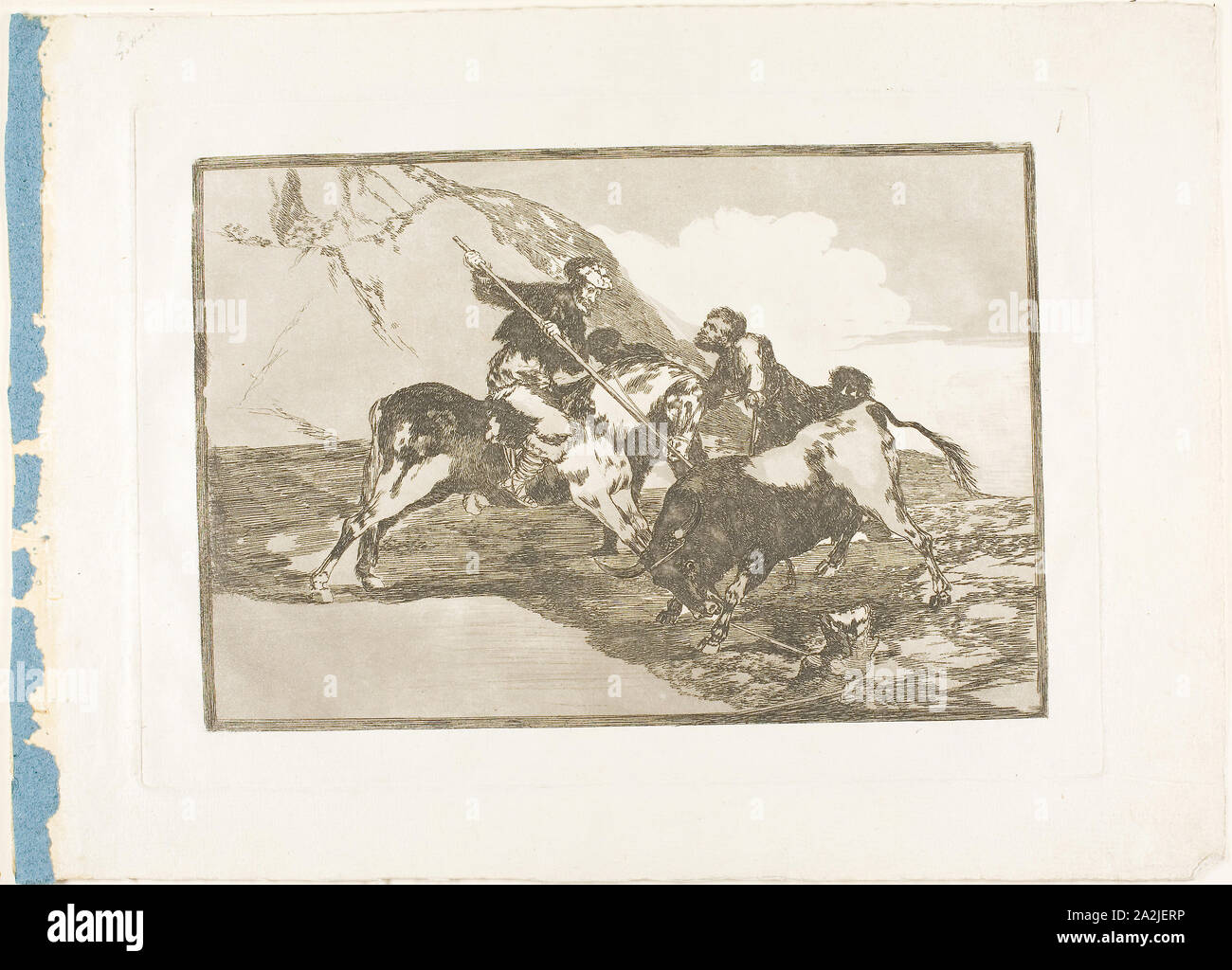 La façon dont les anciens espagnols chassés Bulls à cheval dans le pays d'ouverture, une plaque de l'Art de la tauromachie, 1814/16, publié 1816, Francisco José de Goya y Lucientes, Espagnol, 1746-1828, l'Espagne, l'eau-forte, aquatinte, pointe sèche et brunies sur papier vergé ivoire, 210 x 310 mm (image), 250 x 352 mm (plaque), 322 x 444 mm (feuille Banque D'Images