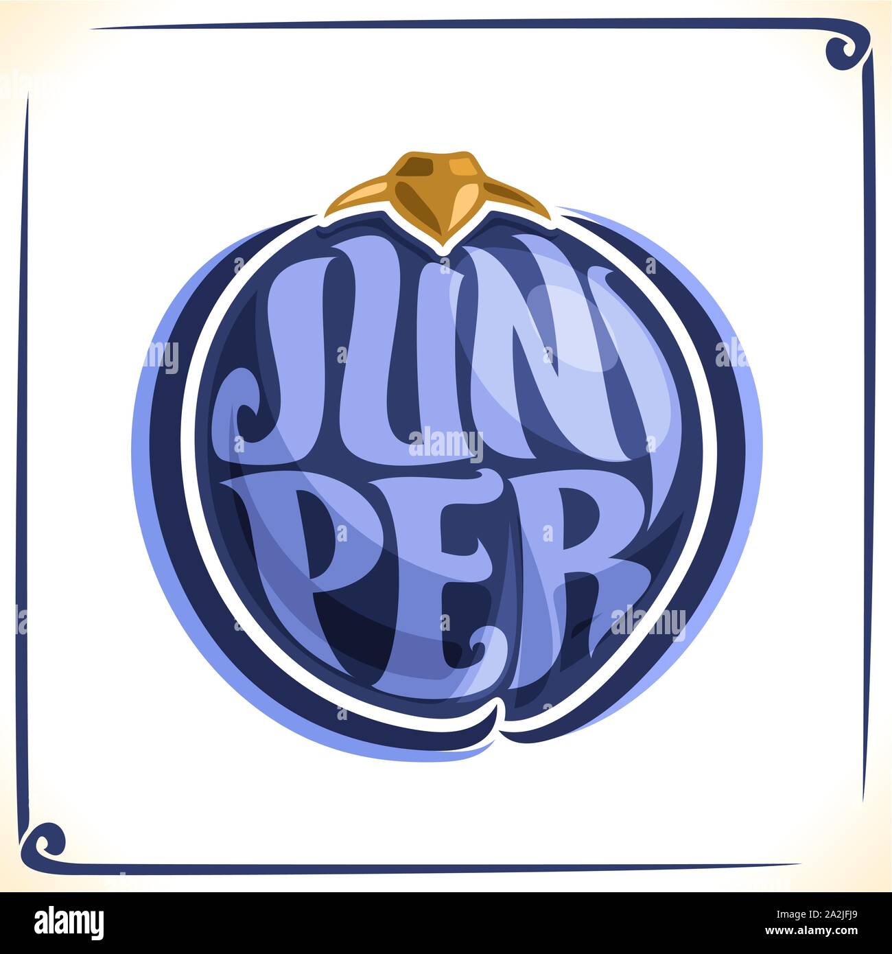 Logo Vector pour Juniper, étiquette avec un ensemble de Juniperus communis berry pour l'ensemble de verre de gin, étiquette de prix avec pour mot d'origine de la police inscrib Juniper Illustration de Vecteur