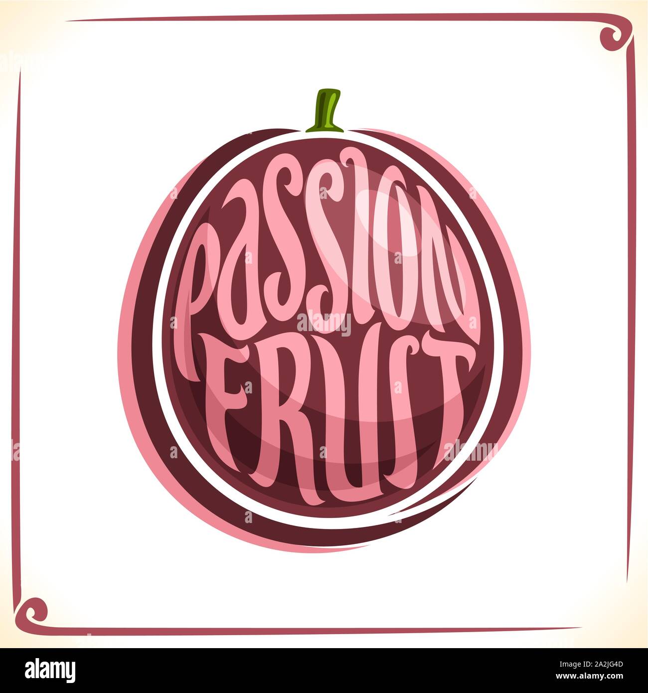 Logo Vector pour les fruits de la passion, l'étiquette avec un fruit entier pour l'ensemble de jus frais ou dessert, étiquette de prix avec des mots d'origine de la police les fruits de la passion Illustration de Vecteur