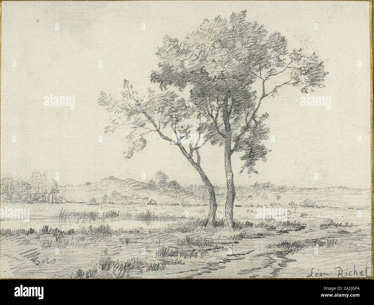 Paysage, c. 1875, Léon Richet, Français, 1847-1907, France, graphite sur papier, 234 × 334 mm Banque D'Images