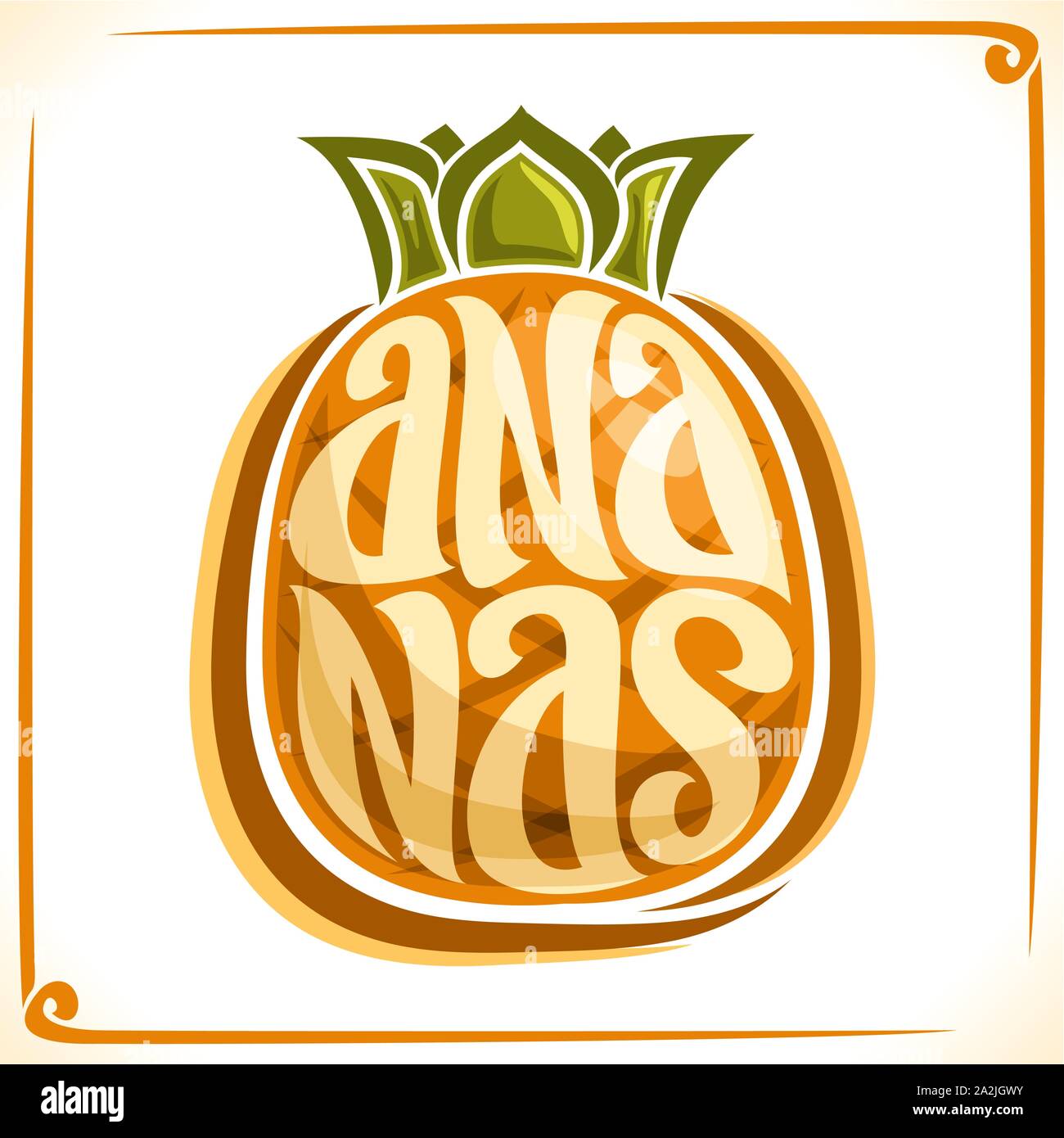 Logo Vector pour les ananas, étiquette avec tout un paquet d'ananas pour jus frais ou dessert, étiquette de prix avec pour mot d'origine de la police ananas inscrit je Illustration de Vecteur