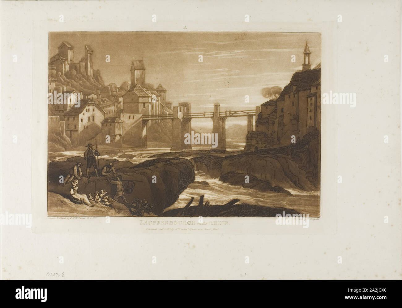 Lauffenbourgh sur le Rhin, la plaque 31 de Liber Studiorum, publié le 1er janvier 1811, Joseph Mallord William Turner (anglais, 1775-1851), gravé par T. Hodgetts, Angleterre, la gravure sur papier ivoire, 176 × 260 mm (image), 202 × 291 mm (plaque), 267 × 381 mm (feuille Banque D'Images