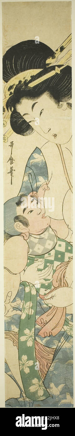 Mère de l'enfant, ch. 1806/31, Kitagawa Utamaro II, japonais, est mort 1831 ( ?), le Japon, la couleur d'impression sur bois, hashira-e Banque D'Images