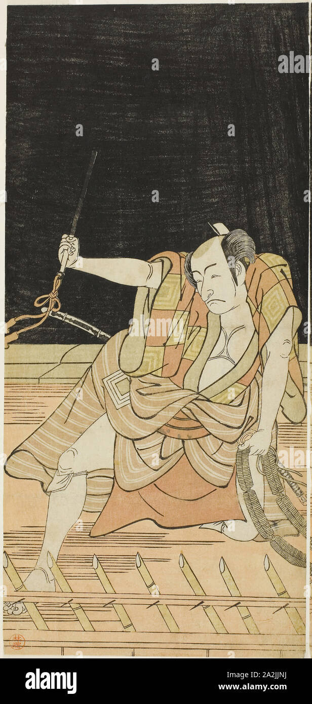 L'Acteur Ichikawa Danjuro V comme Issun Tokubei dans Act 8 de la jouer Natsu Matsuri Naniwa Kagami (miroir d'Osaka à la fête d'été), joué au Théâtre à partir de la dix-septième Morita Jour du Septième Mois, 1779, ch. 1779, Katsukawa Shunko J, Japonais, 1743-1812, le Japon, la couleur d'impression sur bois, feuille de gauche à droite : diptyque hosoban (1942.113), 31,4 x 14,5 cm (12 3/8 x 5 11/16 in Banque D'Images