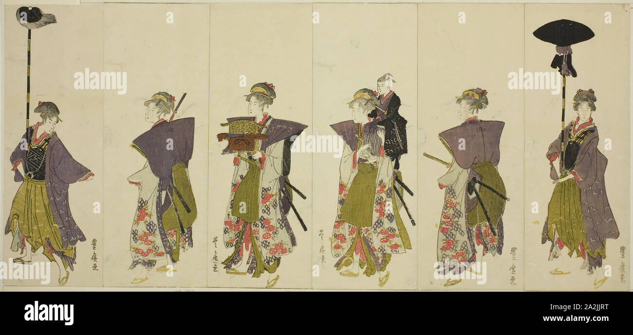 Parodie d'une procession de daimyo, ch. 1805/07, Utagawa Toyohiro, Japonais, 1773-1828, le Japon, la couleur estampes, 6 de 12 feuilles (voir 1928.391-396), dans l'ensemble (12 feuilles) 9 1/4 x 40 1/2 po Banque D'Images