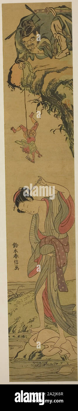 Shoki dans l'amour, ch. 1768, Suzuki Harunobu 鈴木 春信, japonais, 1725 ( ?)-1770, le Japon, l'estampe Couleur, hashira-e Banque D'Images