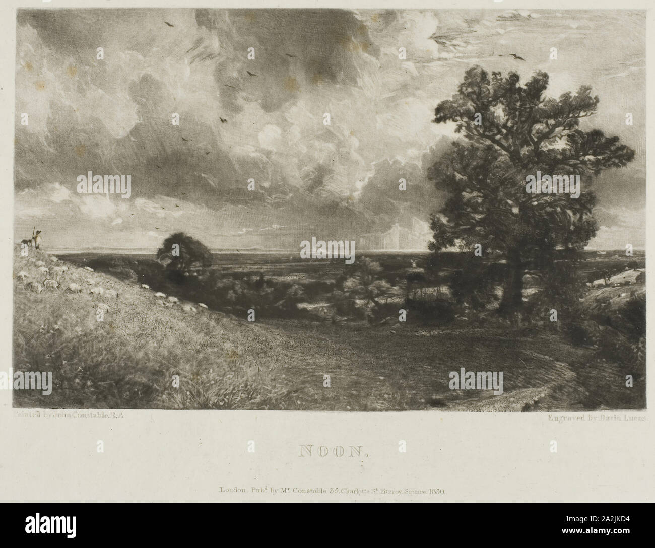 Midi, 1830, David Lucas (anglais, 1802-1881), d'après John Constable (anglais, 1776-1837), en Angleterre, en manière noire sur papier, 139 × 219 mm (image), 191 × 254 mm (plaque), 298 × 448 mm (feuille Banque D'Images
