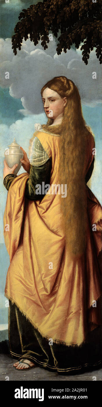 Marie de Magdala, 1540/50, Moretto da Brescia (Alessandro Bonvicino), Italien, ch. 1492/95-1554, Brescia, huile sur toile, 166 × 47 cm (65 1/2 à 3/8 × 18 Banque D'Images