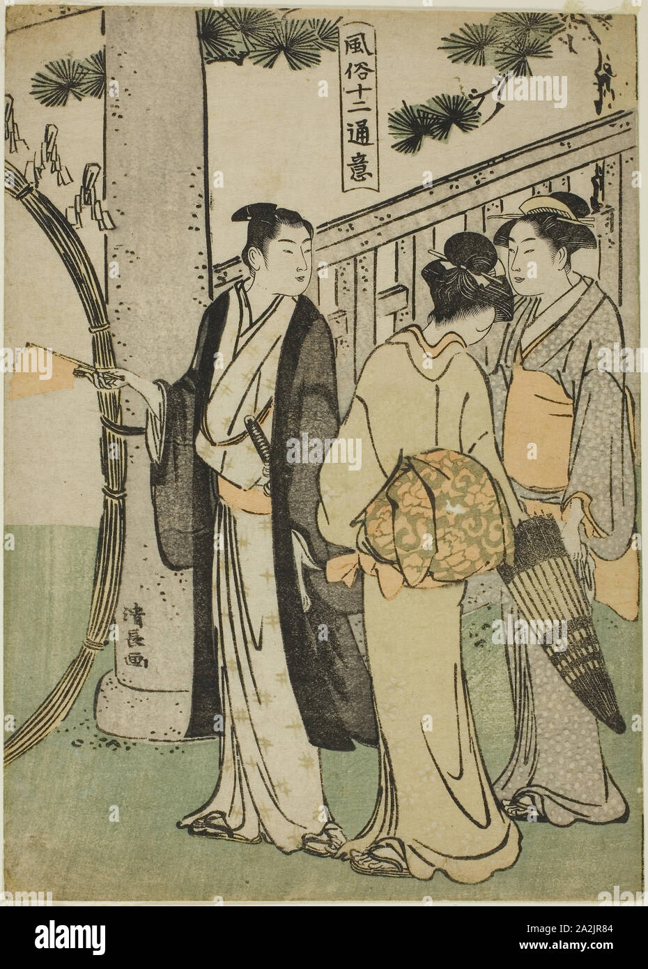 Une visite à un temple, à partir de la série de douze Scènes de coutumes populaires (Fuzoku juni tsui), ch. 1786, Torii Kiyonaga, Japonais, 1752-1815, le Japon, la couleur d'impression sur bois, 22,2 x 15,8 koban, cm Banque D'Images