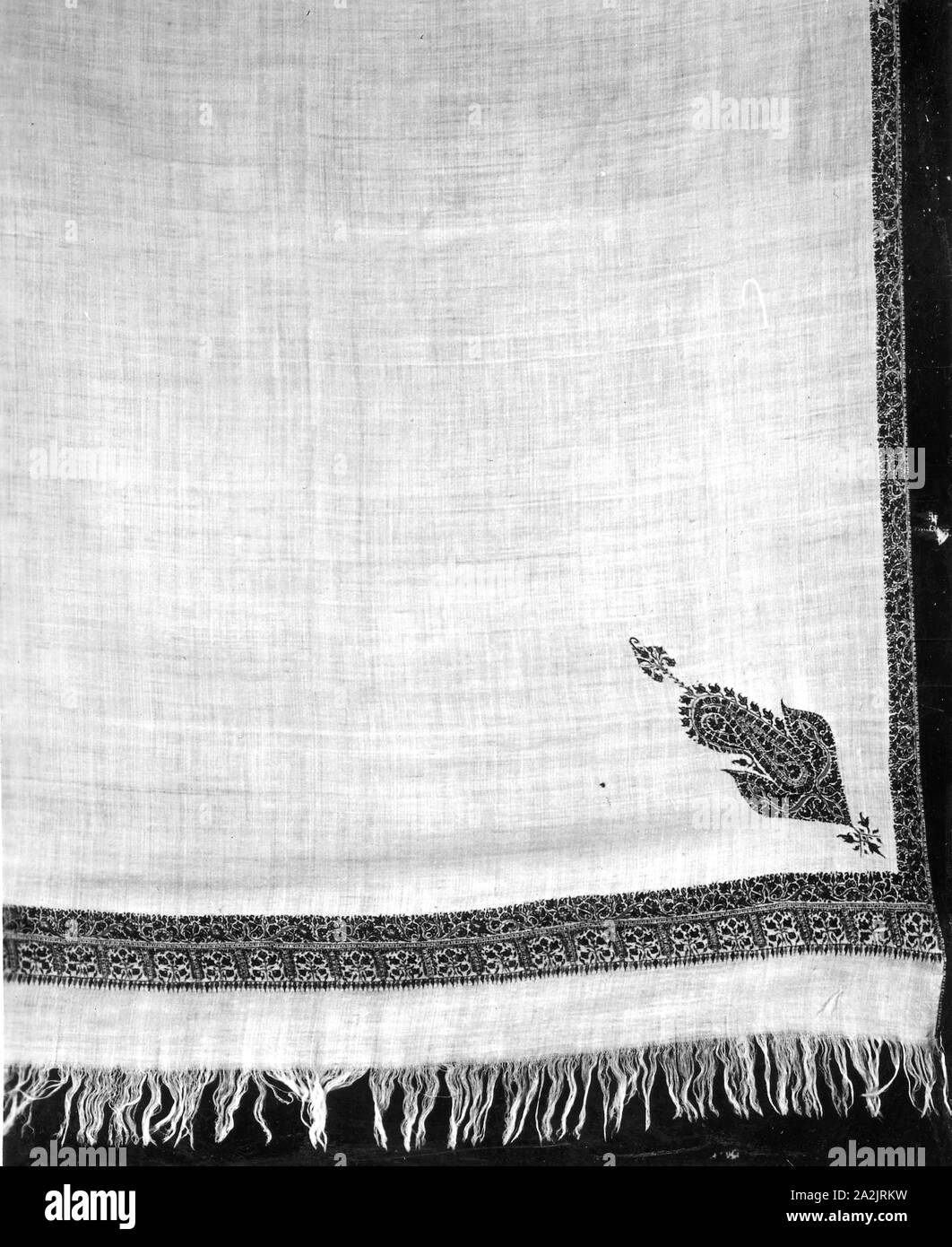 Châle, 1801/35, l'Inde, l'Inde, avec la laine blanche, brodée de frontières multicolore laine multicolore Banque D'Images