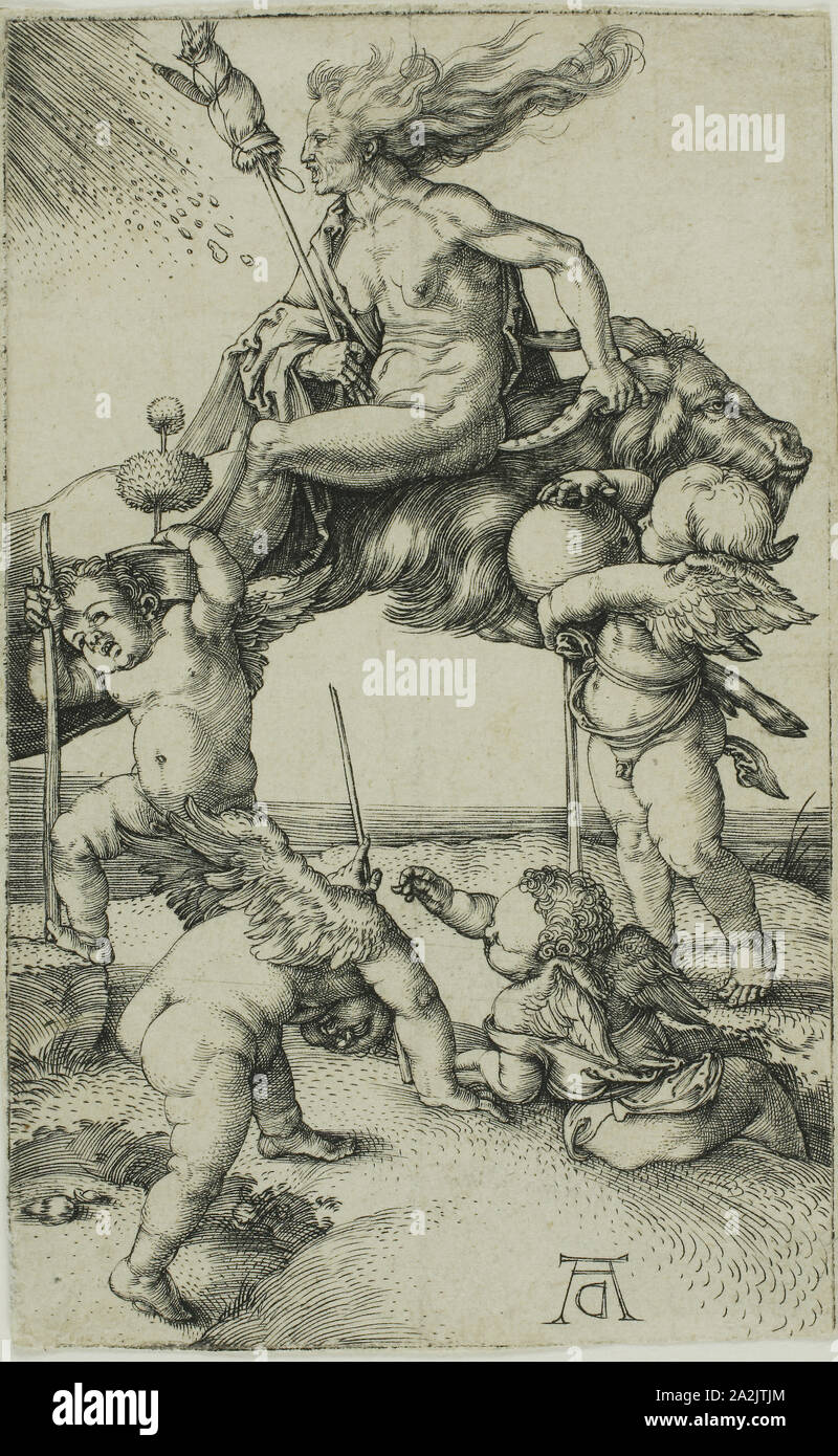 Équitation sorcière en arrière sur une chèvre, 1500/02, Albrecht Dürer, allemand, 1471-1528, l'Allemagne, la gravure en noir sur papier vergé ivoire, 115 x 72 mm (image/feuille Banque D'Images