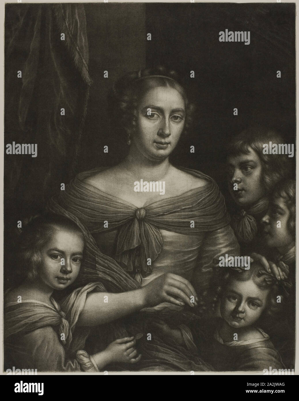 La femme de l'artiste et les enfants, 1665/77, Wallerant Vaillant, néerlandais, 1623-1677, la Flandre, la manière noire sur papier, 374 × 296 mm Banque D'Images