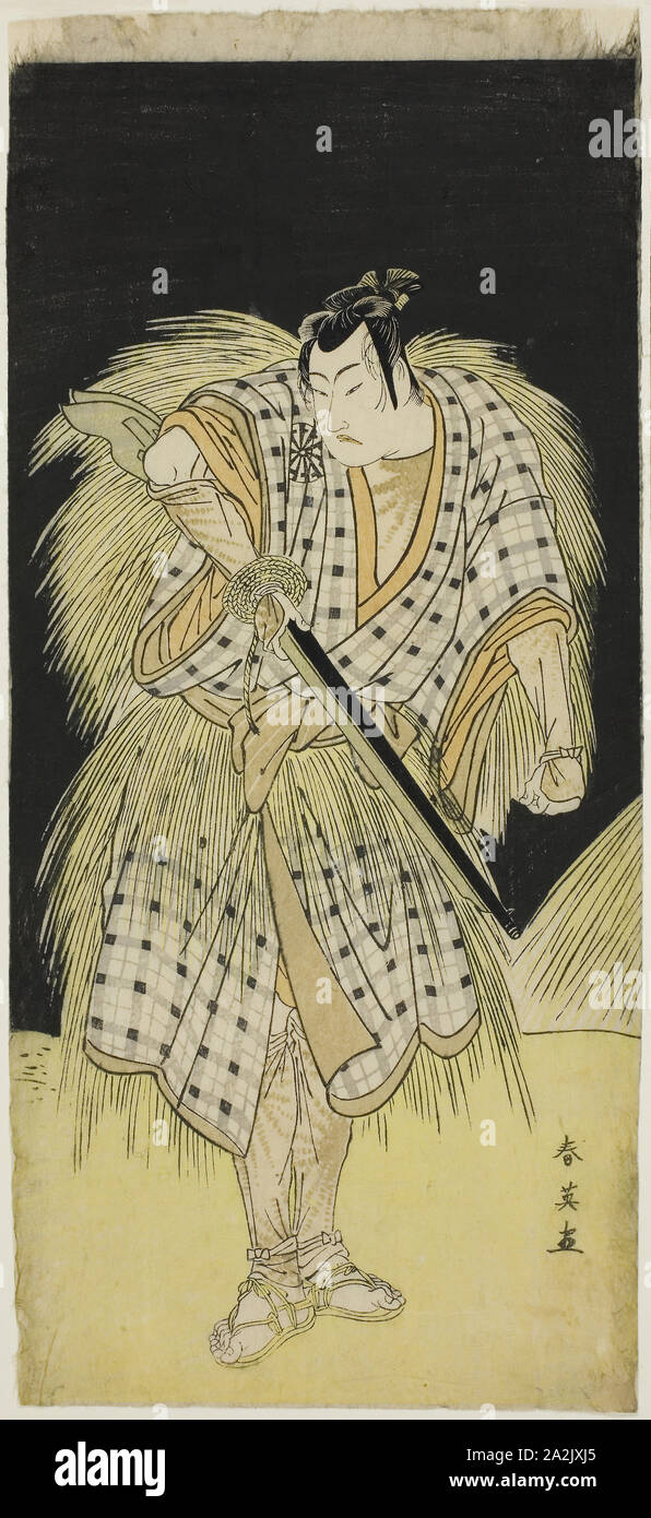 L'acteur comme Mimamsu Tokujiro JE Hayano Kampei, dans la loi cinq de Kanadehon Chushingura (Trésor de la quarante-sept Retenues de fidèles), joué au Théâtre de la onzième Nakamura Jour du Cinquième Mois, 1786, ch. 1786, Katsukawa Shun'ei, Japonais, 1762-1819, le Japon, la couleur d'impression sur bois, feuille de gauche diptyque hosoban ? (À droite : 1940.1121), 32,7 x 14,7 cm (12 3/8 x 5 3/4 in Banque D'Images