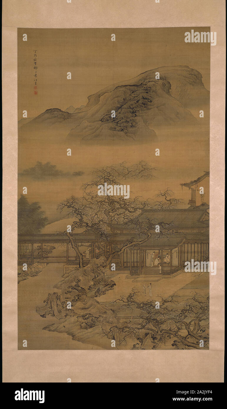 Le printemps arrivant dans le Palais Han, dynastie Qing (1644-1911), 1717, Yuan Jiang, Chinois, active c. 1690-1724, la Chine, la pendaison, défilement de l'encre et couleur sur soie légère, 65 × 39 in. (165 × 99 cm Banque D'Images
