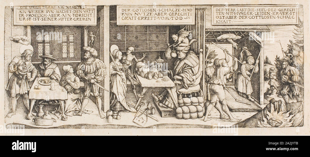 Trois proverbes du roi Salomon, n.d., Daniel Hopfer, I, allemand, 1470-1536, l'Allemagne, l'eau-forte en noir sur papier, 141 x 344 mm (plaque), 160 x 358 mm (feuille Banque D'Images