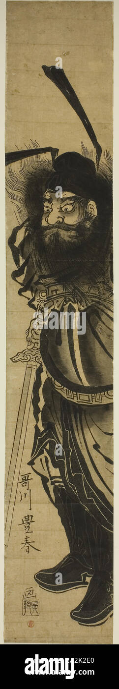 Shoki, le démon Queller, ch. 1770, Utagawa Toyoharu, Japonais, 1735-1814, le Japon, la couleur d'impression sur bois, hashira-e Banque D'Images