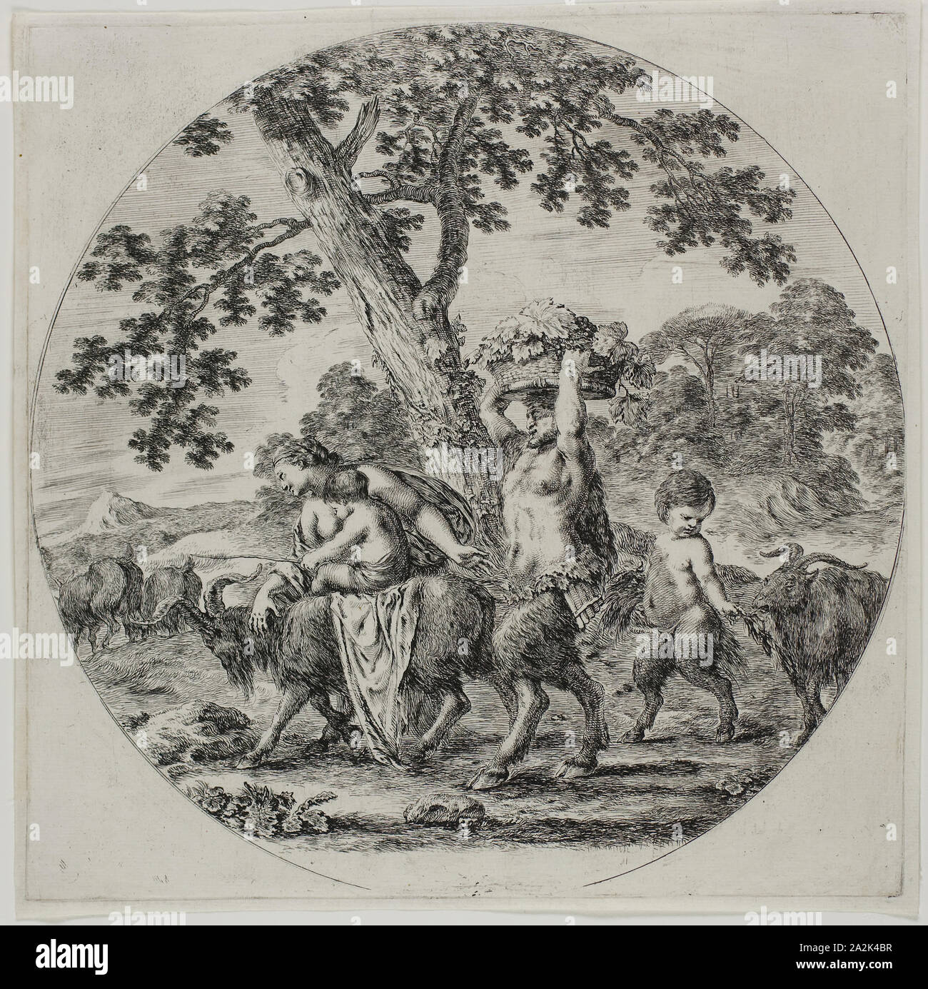 Satyr Family Walking, ch. 1657, Stefano della Bella, italien, 1610-1664, l'Italie, l'eau-forte sur papier vergé ivoire, 221 x 222 mm (plaque), 230 x 229 mm (feuille Banque D'Images