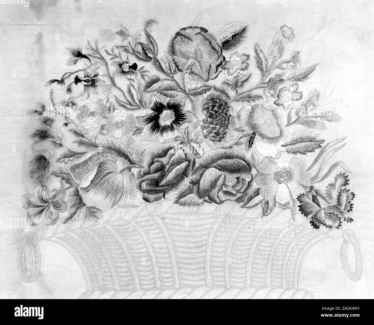 À l'aiguille (photo), 18e siècle, la France ou l'Angleterre, la France, la soie, à armure toile, brodé avec des fils de soie en satin et de chaînette, 36,7 × 47,6 cm (14 1/4 x 18 3/4 in Banque D'Images