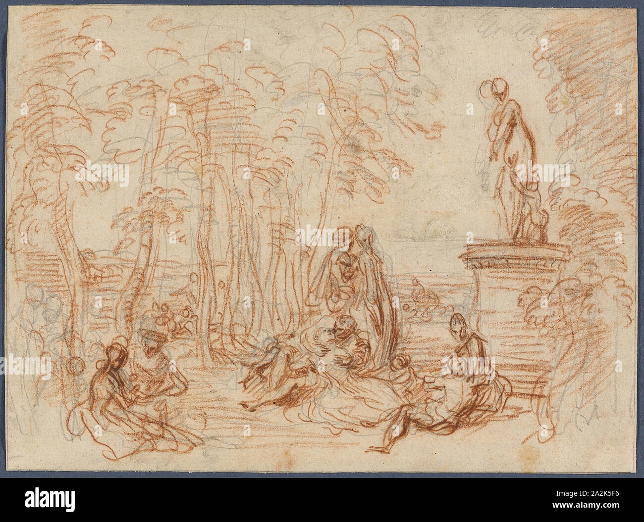 Étude pour la fête de l'amour, ch. 1717, Jean Antoine Watteau, Français, 1684-1721, France, craie rouge et graphite sur papier vergé chamois, 196 × 265 mm Banque D'Images