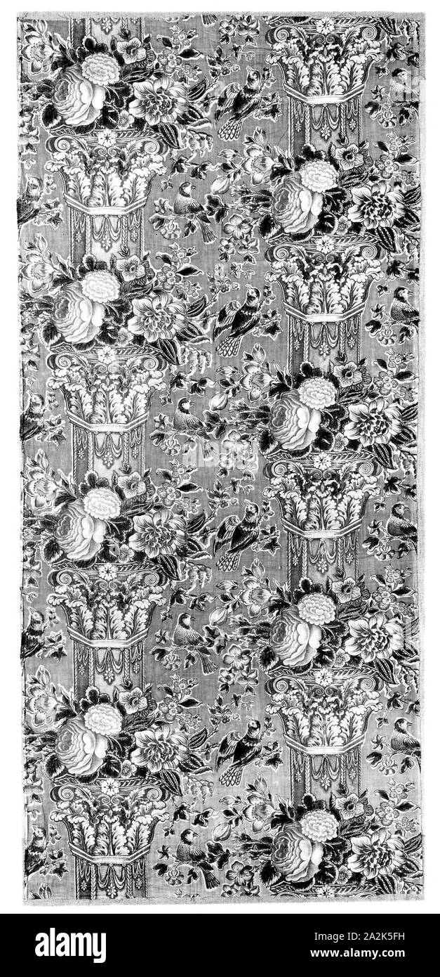De Bord (Pilier Imprimer), 18e siècle, fabriqué par McAlpin Stead & Co., fondée en 1835, l'Angleterre, du coton, à armure toile, d'un rouleau et le bloc imprimé, peint, 128 × 57 cm (50 3/8 x 22 3/8 in. Banque D'Images