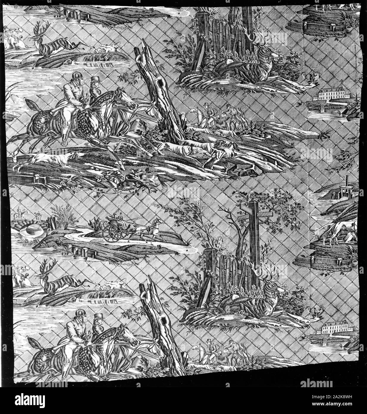 La Route de Jouy (la route de Jouy) (ameublement), 1815, conçu par Horace Vernet (Français, 1789-1863), fabriqué par la Manufacture Oberkampf (Français, 1738-1815), France, Jouy-en-Josas, France, du coton, à armure toile, imprimé sur cuivre, 75,1 × 71 cm (29 1/2 x 28 dans Banque D'Images