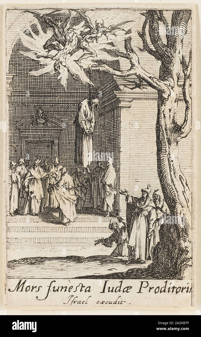 Mort de Judas, la plaque de la quatorze martyres des Apôtres, n.d., Jacques Callot, Français, 1592-1635, France, Eau-forte sur papier, 73 × 46 mm Banque D'Images