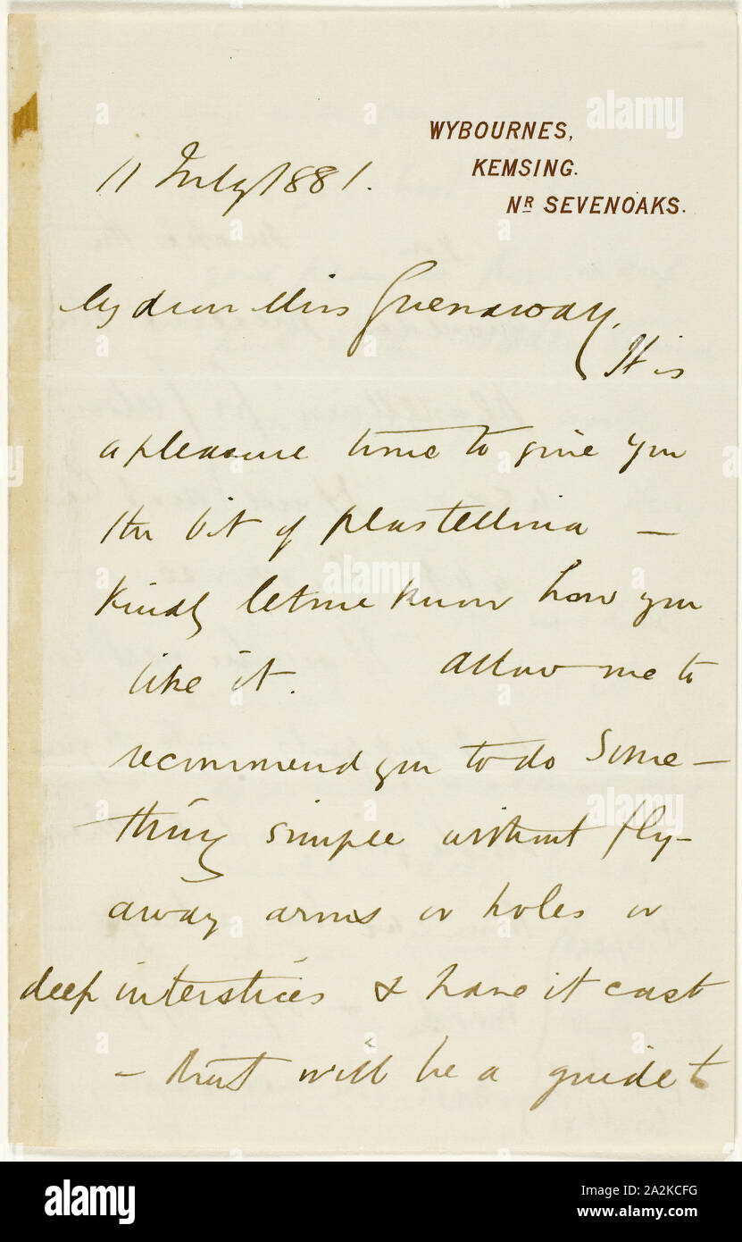 Lettre à Kate Greenaway, 1881, Randolph Caldecott, anglais, 1846-1886, Angleterre, plume et encre, lettre, archives, 179 × 114 mm Banque D'Images