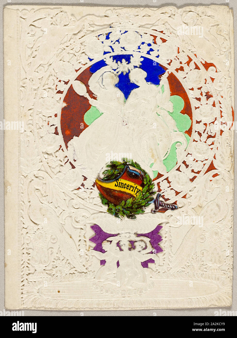 Sincérité (valentine), 1840/50, Thomas Wood, Anglais, 19e siècle, l'Angleterre, collages d'éléments sur cut et gaufrés (conçus) vélin ivoire, 99 × 72 mm (feuille pliée Banque D'Images