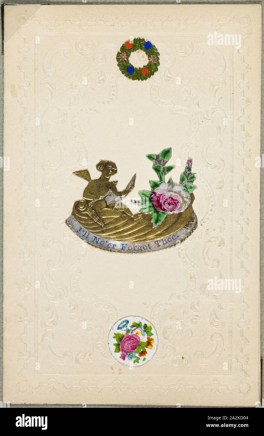 Je vais t'oublier Ne'er (valentine), ch. 1830, Artiste Inconnu, américain  ou anglais, 19e siècle, aux États-Unis, les éléments de collage en relief  sur papier vélin ivoire, 117 x 75 mm (feuille pliée