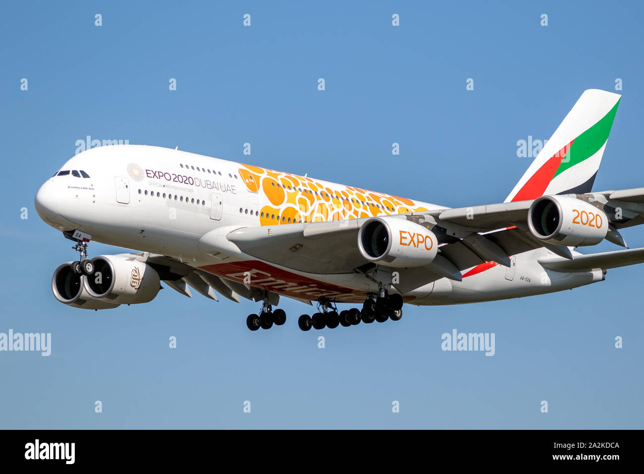 Francfort, Allemagne - Sep 11, 2019 : Emirates Airlines Airbus A380 avion de passagers sur l'aéroport de Francfort. Banque D'Images