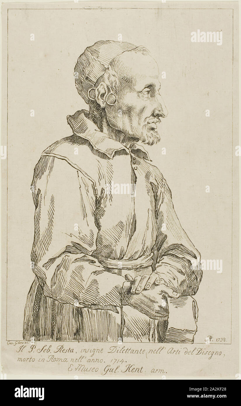 Portrait de Sebastiano Resta, 1738, Pier Leone Ghezzi, italien, 1674-1755, l'Italie, de gravure sur papier, 279 x 178 mm Banque D'Images