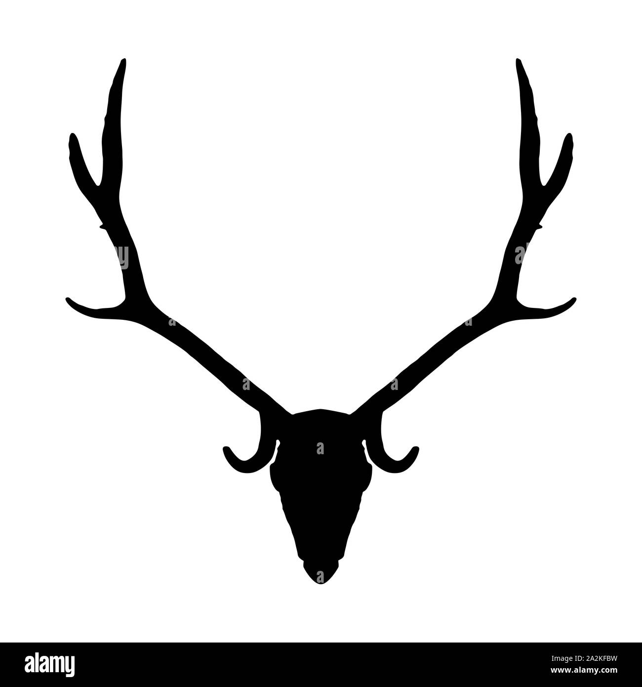 Crâne de chevreuil avec de longues cornes isolé sur fond blanc. Tête d'Animal icône silhouette noire Banque D'Images Crâne de chevreuil avec de longues cornes isolé sur fond blanc. Tête d'Animal icône silhouette noire Banque D'Images