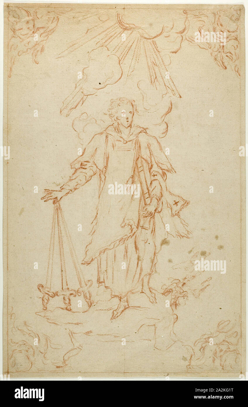 Saint en gloire, n.d., artiste inconnu, Italien, 18e siècle, l'Italie, craie rouge sur papier vergé chamois, 335 x 205 mm Banque D'Images