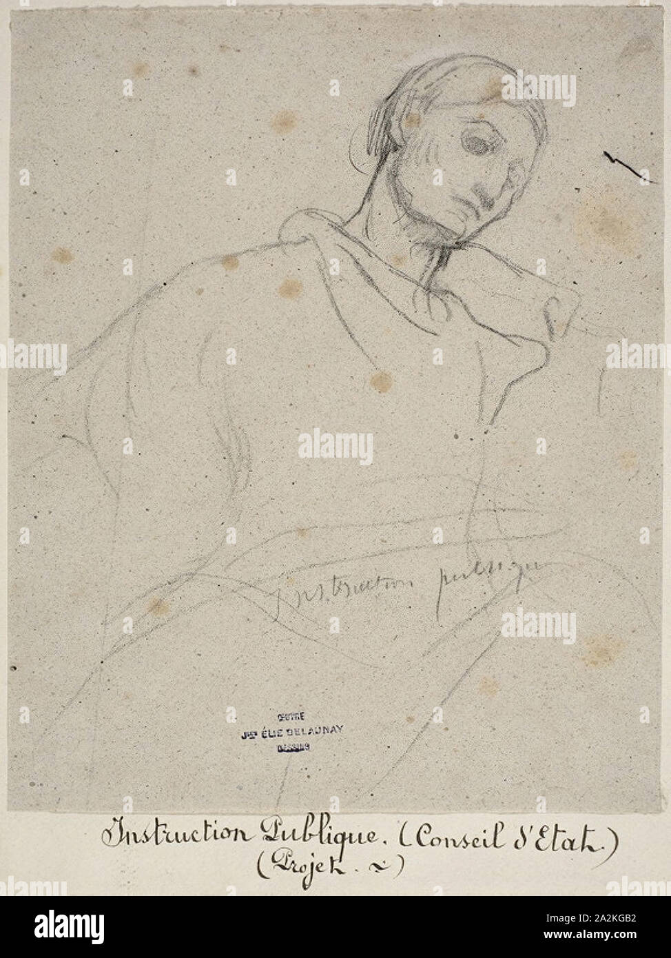 Étude pour Instruction Publique, ch. 1873, Jules-Élie Delaunay, Français, 1828-1891, France, fusain sur papier vélin blanc cassé, 257 × 210 mm Banque D'Images