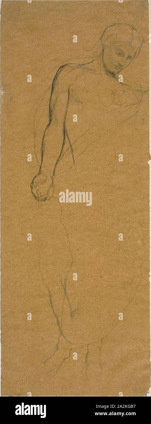 Étude d'un comité permanent figure drapée, 1850/60, Jules-Élie Delaunay, Français, 1828-1891, France, graphite sur papier vélin beige, 317 × 121 mm Banque D'Images