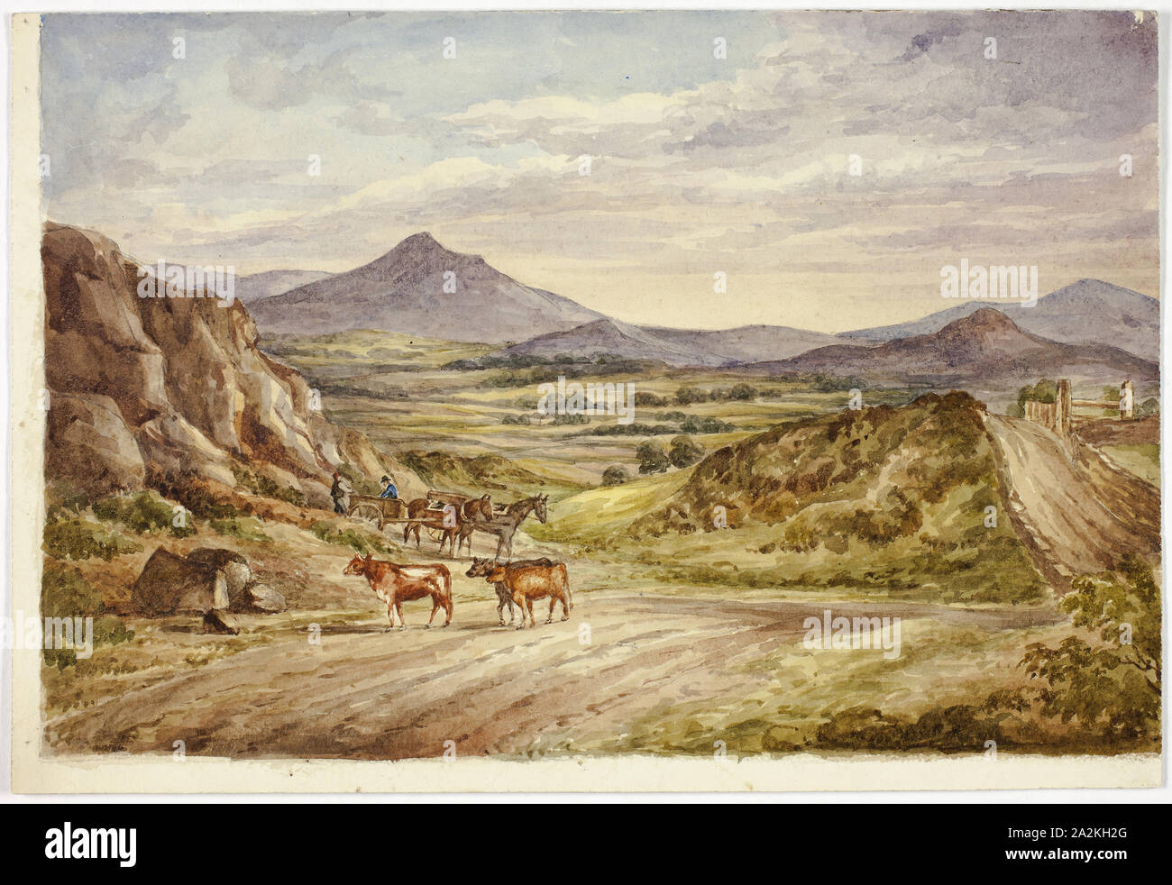 Wicklow Hills, 1843, Elizabeth Murray, l'anglais, c. 1815-1882, l'Angleterre, l'Aquarelle sur des traces de mine de plomb sur papier vélin ivoire, 176 mm × 259 mm Banque D'Images