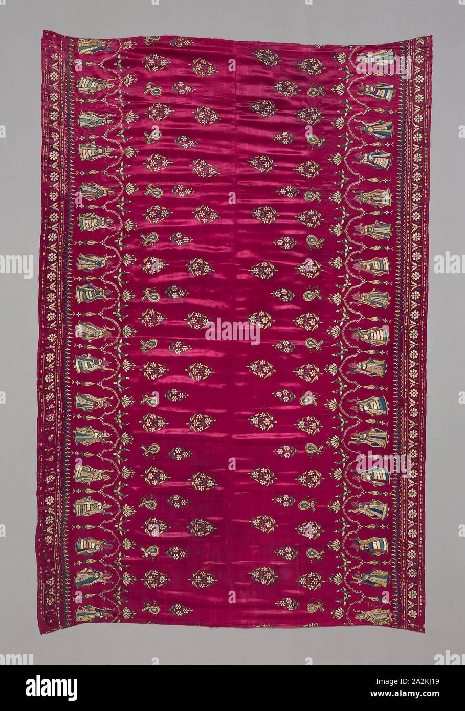 Deux panneaux (joint), 19e siècle, l'Inde, l'Inde, soie, satin, tissu brodé avec de la soie dans la chaîne et plume fermé de suture, 183,8 x 118,2 cm (72 3/8 x 46 1/2 po Banque D'Images