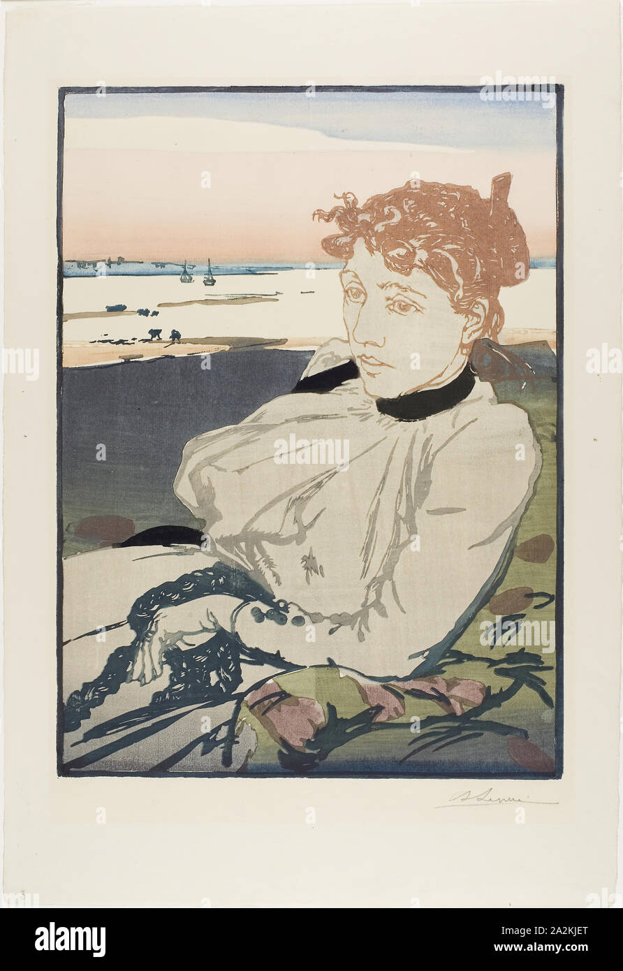 La convalescence, Madame Lepère, 1892, Louis Auguste Lepère, Français, 1849-1918, France, gravure sur bois à partir de quatre blocs de couleurs à base d'eau sur papier vergé crème, 408 × 299 mm (image), 536 × 364 mm (feuille Banque D'Images