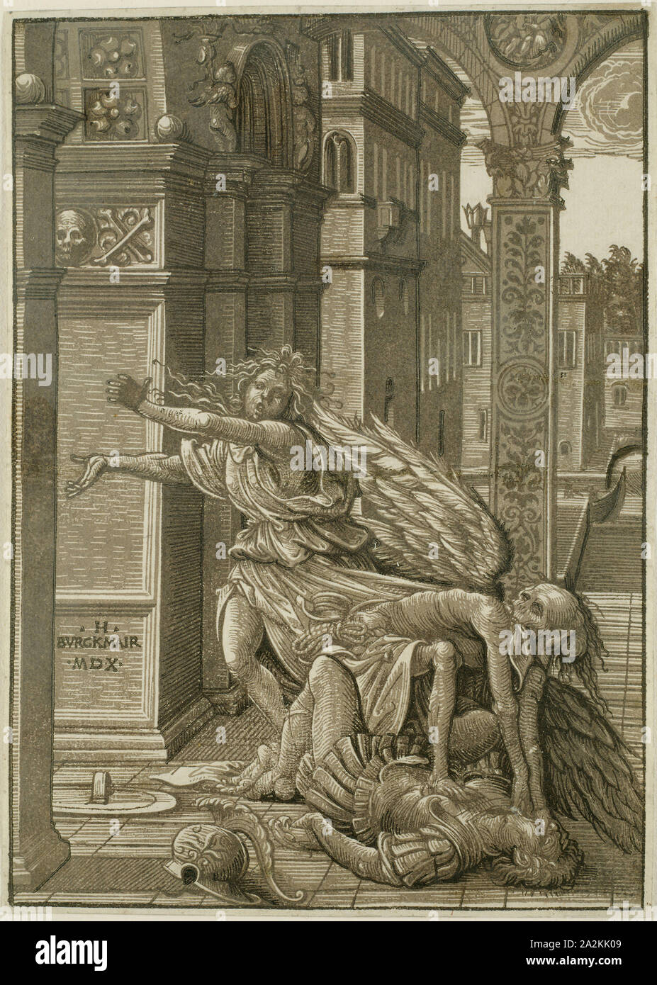 Amants surpris par la mort, 1510, Hans Burgkmair l'Aîné, allemand, 1473-1531, l'Allemagne, la gravure sur bois en clair-obscur 3 nuances de brun sur papier vergé ivoire, 217 x 157 mm Banque D'Images