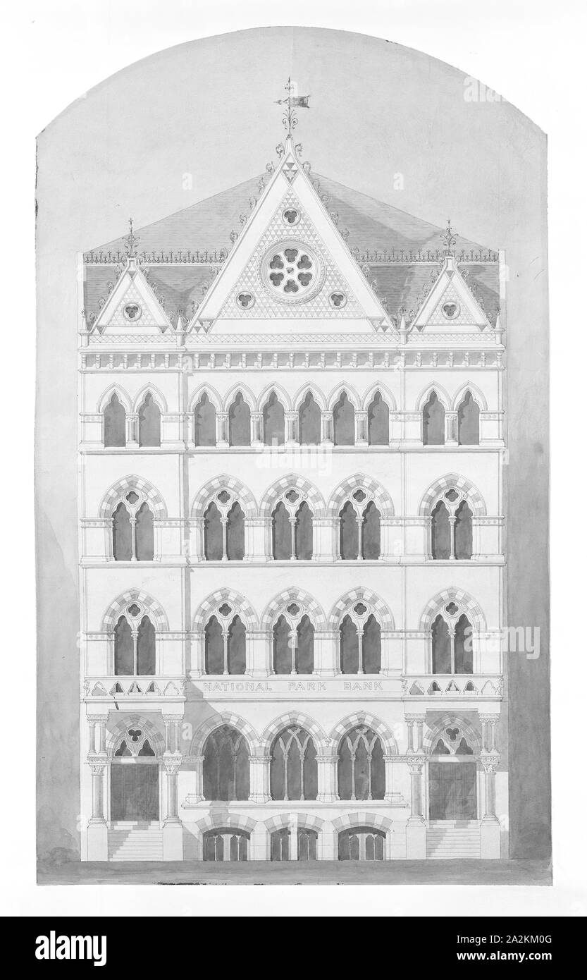 Parc National Bank, New York City, New York, la structure du Concours Dessin, c. 1866, Peter Wight Bonnet, américain, 1838-1925, New York City, encre et aquarelle sur papier, 40 × 24 cm (15 3/4 x 9 1/2 po Banque D'Images