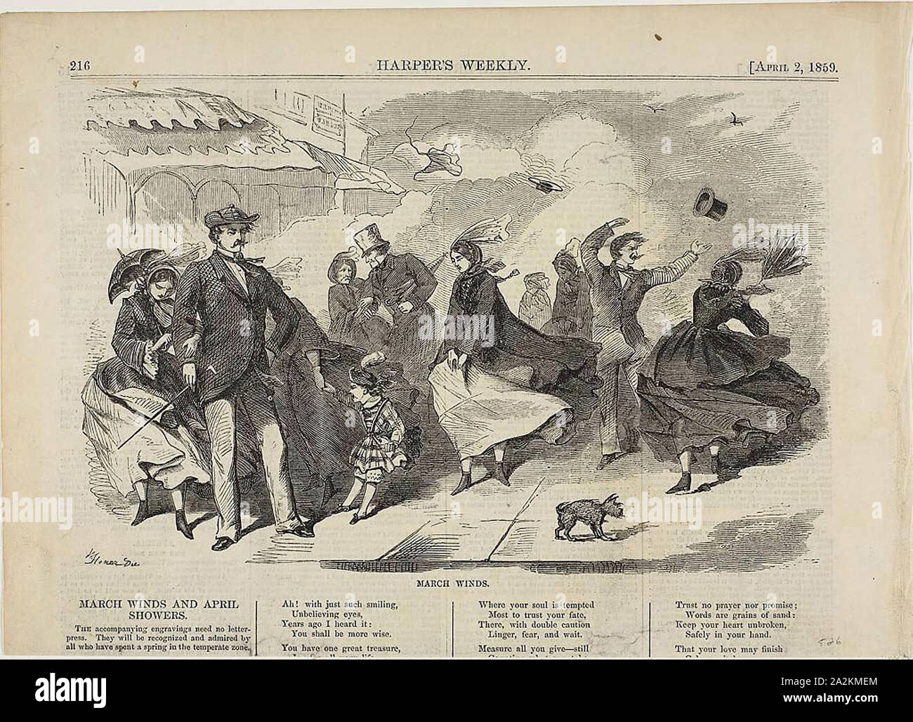 Vents de mars, publié le 2 avril 1859, Winslow Homer (Américain, 1836-1910), publié par Harper's Weekly (American, 1857-1916), United States, gravure sur bois sur papier, 200 x 280 mm Banque D'Images