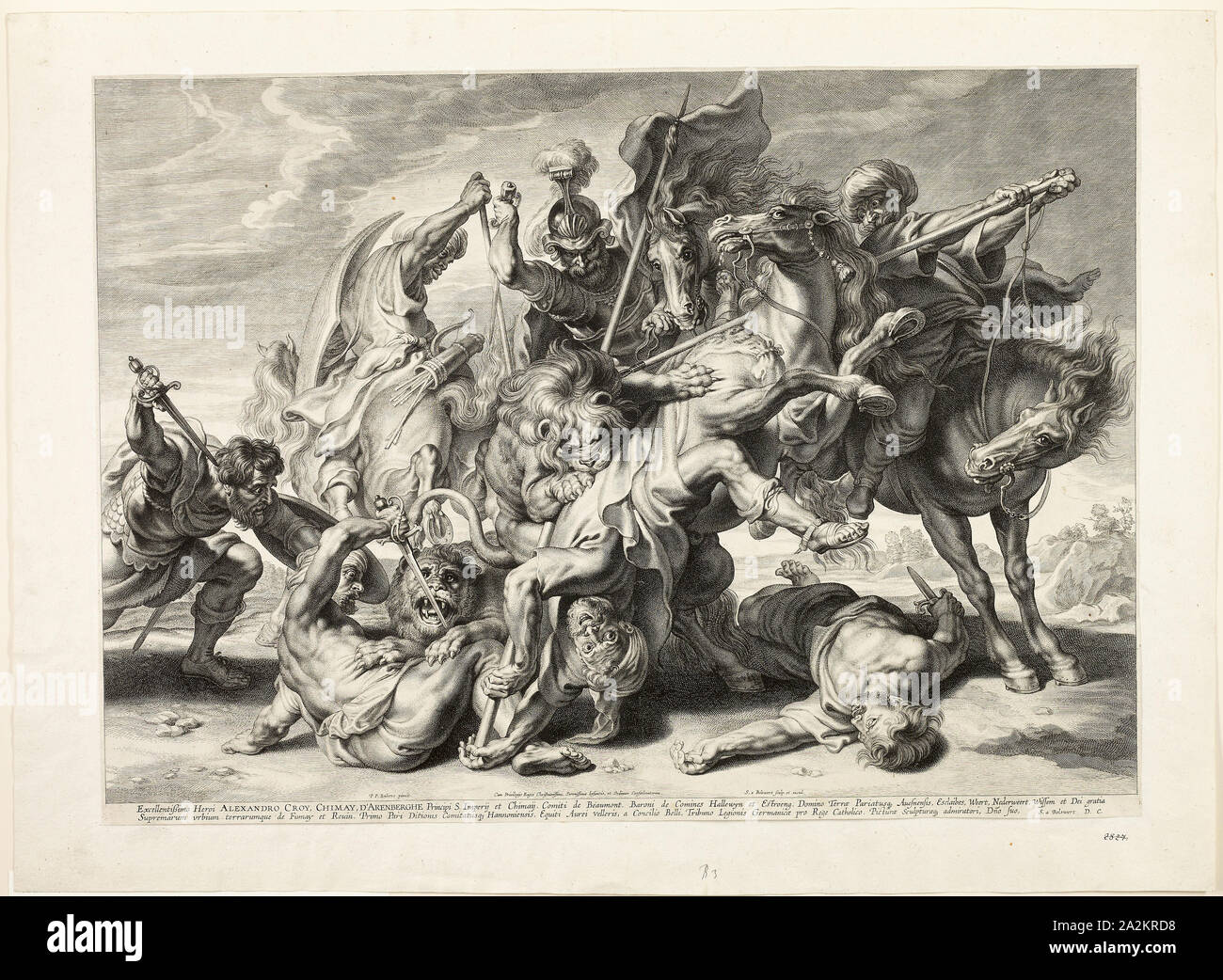 La chasse aux lions, 1621/29 Adamsz). Le néerlandais, l'épaule (activité en Flandre, ch. 1586-1659), après Peter Paul Rubens (1577-1640), flamand, Flandre, gravure en noir sur papier vergé crème, sur papier vergé crème, 409 × 586 mm (image), 425 × 590 mm (support principal, taillés dans platemark), 496 × 680 mm (support secondaire Banque D'Images