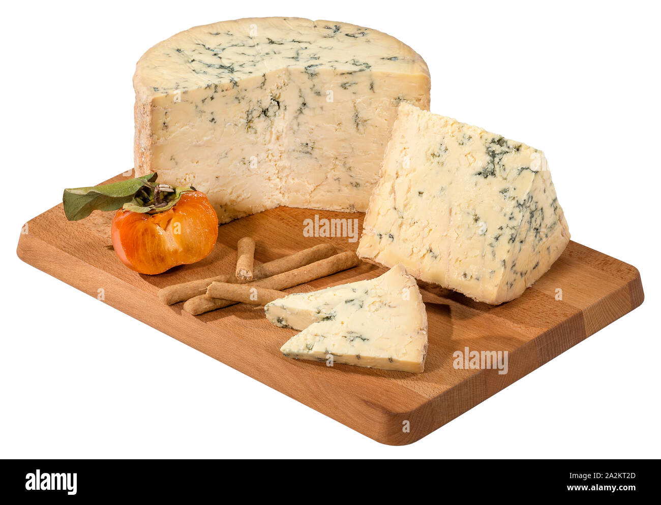 Blue Stilton mûr on cutting board Banque D'Images