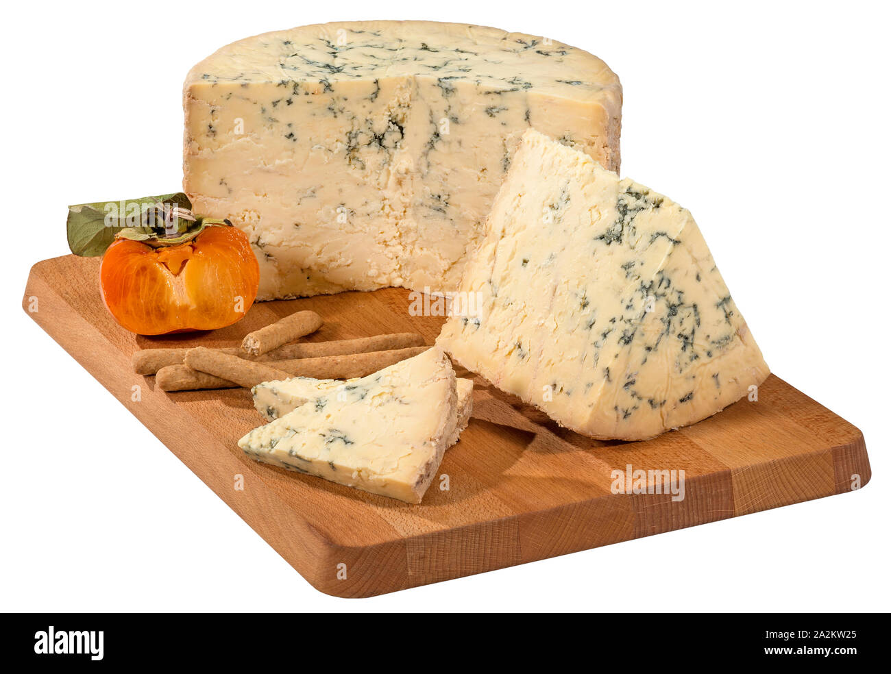 Blue Stilton mûr on cutting board Banque D'Images