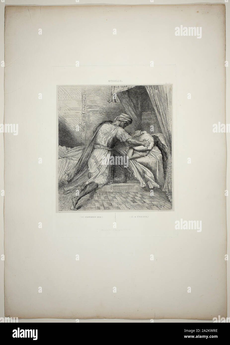 Il étouffe sa plaque, treize d'Othello, 1844, Théodore Chassériau, Français, 1819-1856, la France, la gravure, la roulette, et pointe sèche sur papier, 250 × 227 mm (image), 347 × 248 mm (plaque), 638 × 445 mm (appro× feuille. Banque D'Images